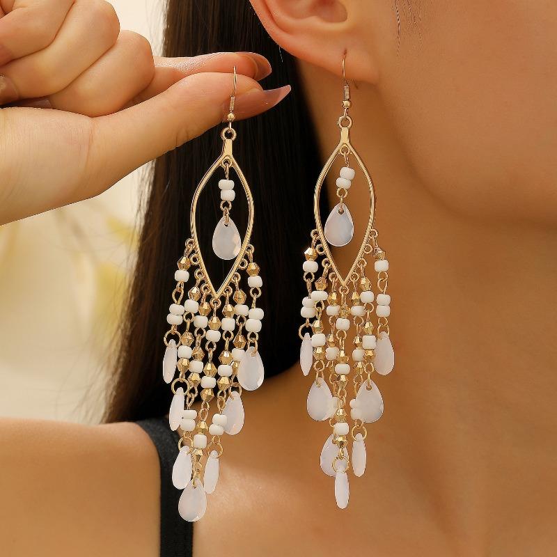 Vintage Bohemian Long Tassel Earrings, Charming Women's Ethnic Jewelry Earrings, Fashionable Party Bohemian Accessories