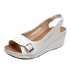 Women's Med Heels Platform Sandals Summer Peep Toe Casual Clogs Shoes Woman Pu Leather Wedges