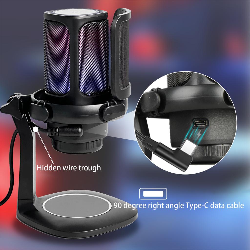 Game microphone USB computer recording microphone with anti-spray net set RGB lighting capacitor microphone