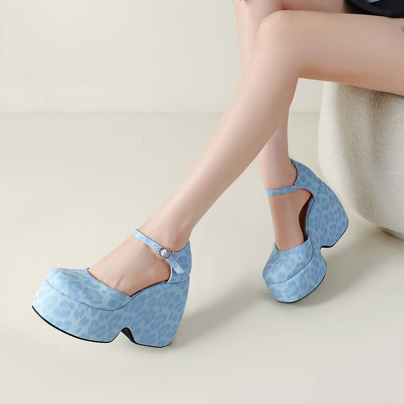 Krazing Pot Polyurethane Spring Autumn Size 43 Women Platform Super High Heels Women Round Toe Waterproof Prints Leather Pumps