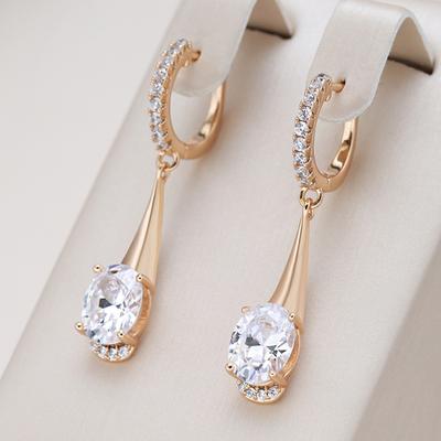 Fashion  Rose Gold Color Long Earrings Oval Natural Zircon Dangle Earrings For Women Luxury Fine Jewelry Christmas Gift