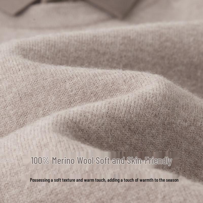 FIRS Men's 100% Merino Wool Faux Two-Piece Round Neck Sweater