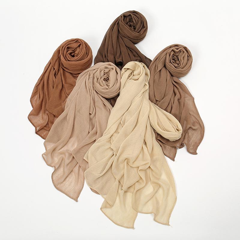 Crinkle Muslim Women Hijab Wrinkle Rayon Headscarf Solid Color Women's Turban Plain Viscose Cotton Musulman Femme Shawl Ramanda