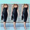 Fashion Women Pu Leather Bandage Bodycon Sleeveless Mini Dress For Club And Party Events
