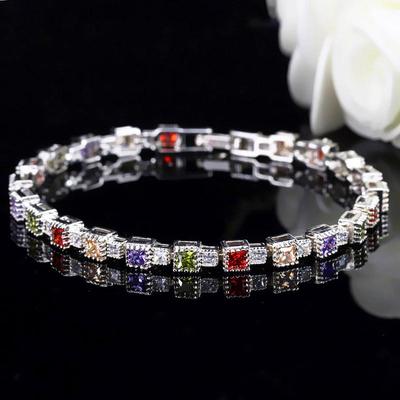 WWJ Perfect Princess Cut Multi Color Cubic Zirconia Bracelets Bangles For Women