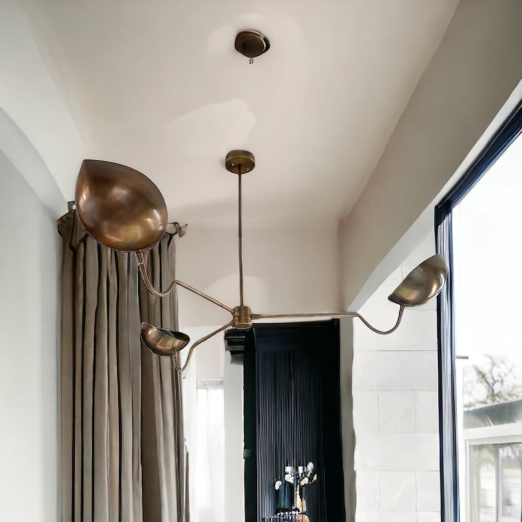 3-Arms Starburst Light Fixture | Mid-Century Modern Brass Orb Sputnik Chandelier | Italian Handmade Ceiling Light Fixture Stylish Home Decor