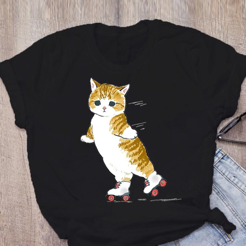 Dámské tričko Cute Cat Funny Cartoon Tričko Harajuku Graphic Ulzzang Tričko 90. léta Tisk Tričko Módní Estetický Top Tričko Žena