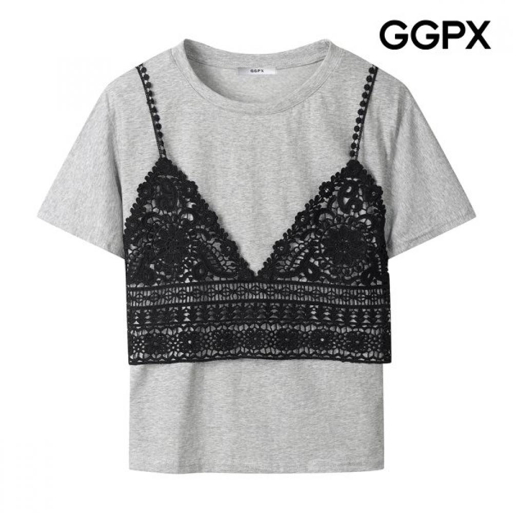 Ggpx New York Lace BusTier Layered T shirT gq6Ts043f blacks/F