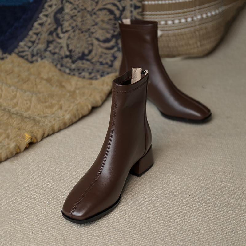 Damenschuhe 2026 Neue High Heels Quadratische Spitze Grober Absatz Kurze Stiefel Damen Herbst und Winter Kurze Stiefel Western Style Stiefel