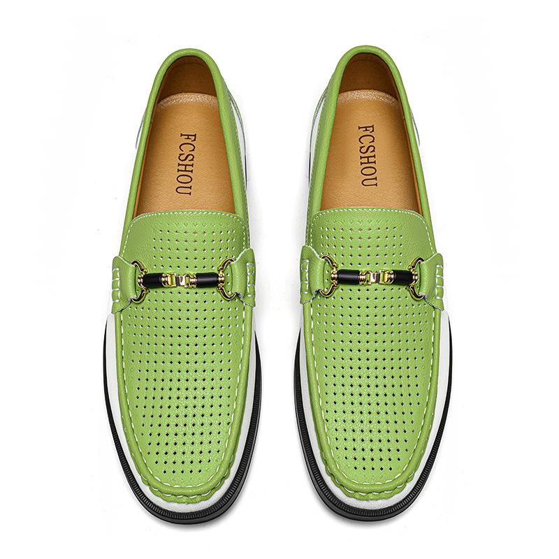 Men's Comfortable Breathable Hollow Out Driving Shoes Spring Summer New Cow Leather Shoes Business Style Slip-On Casual Loafers