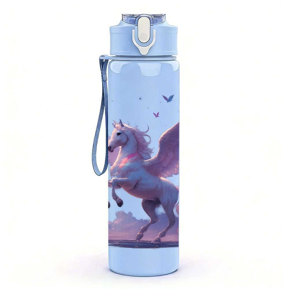1PC Purple Pegasus Flying Fantasy Print 750ml Color Plastic Sports Water Bottle Leakproof Flip Straw Lid Suitable for Sports Office Home Use