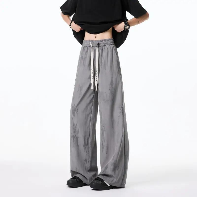 2026 Spring Summer Men Casual Tie-Dye Pants Men Loose Long Pants Male Trendy Straight Trousers Man Vintage Black White Pants