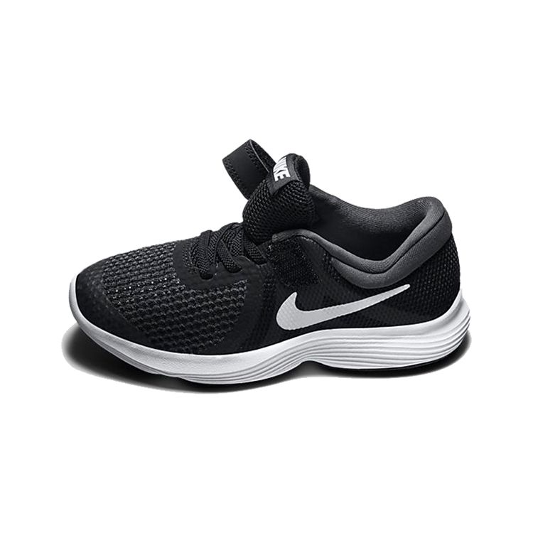 Nike Revolution 4 Velcro Sports Shock Absorbing Durable Low Top Kids Running Shoes Kids Sneaker Black White 943305-006