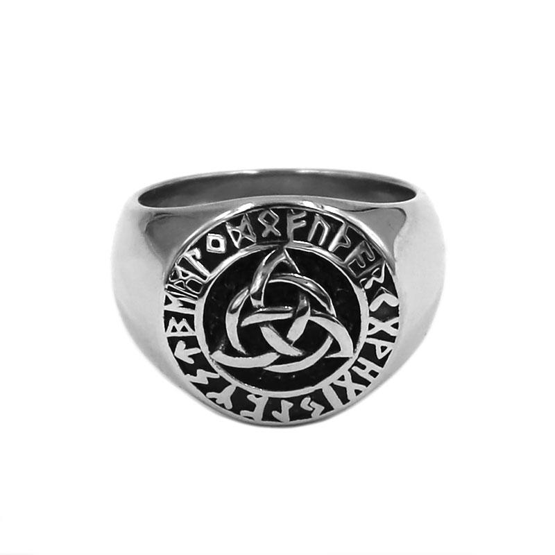 Classic Norse Viking Ring Stainless Steel Jewelry Odin's Symbol Rune Letter Signet Celtic Knot Ring Men Gift SWR0996