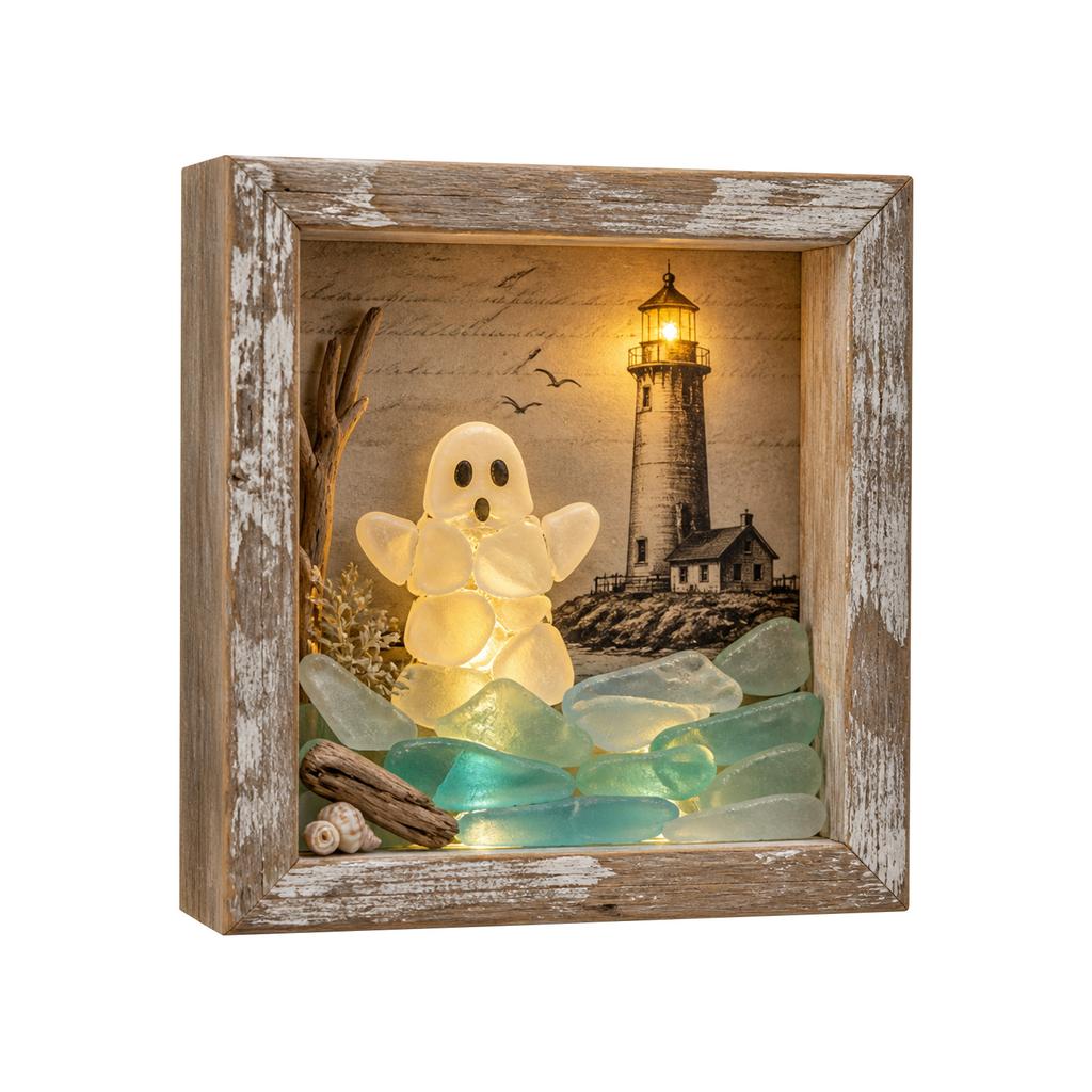 LED Decorative Night Light with Sea Glass, Illuminated Tabletop Decor for Home Bedroom