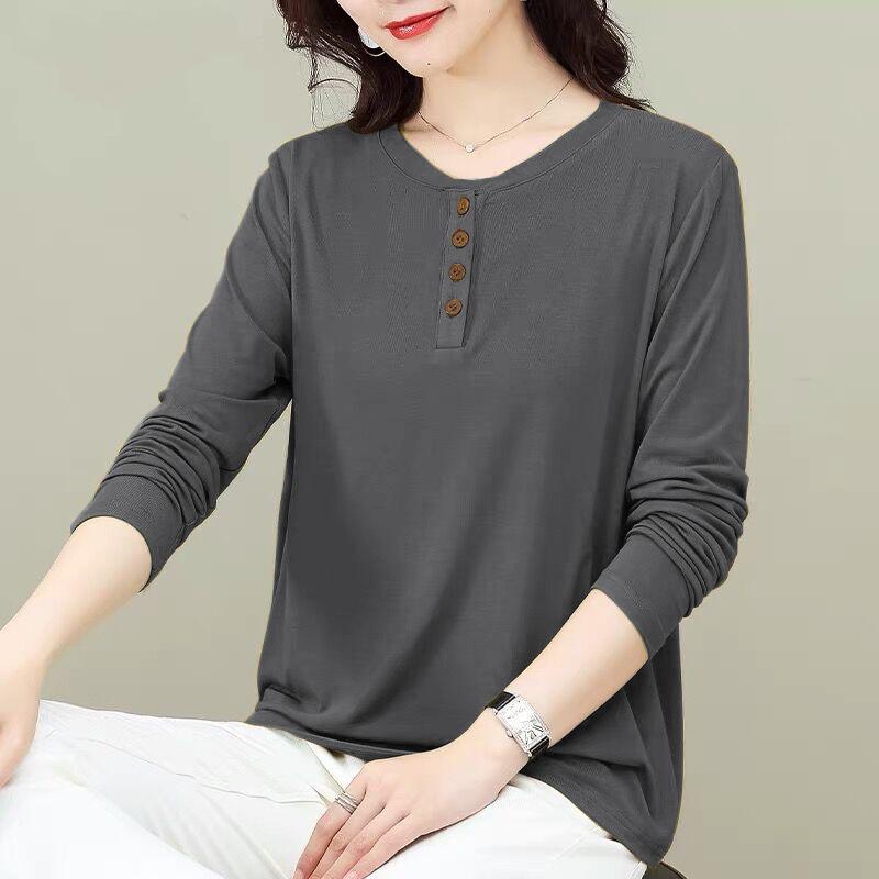 Blusas y camisas con cuello en V de manga larga con estampado de Color sólido informal a la moda para mujer