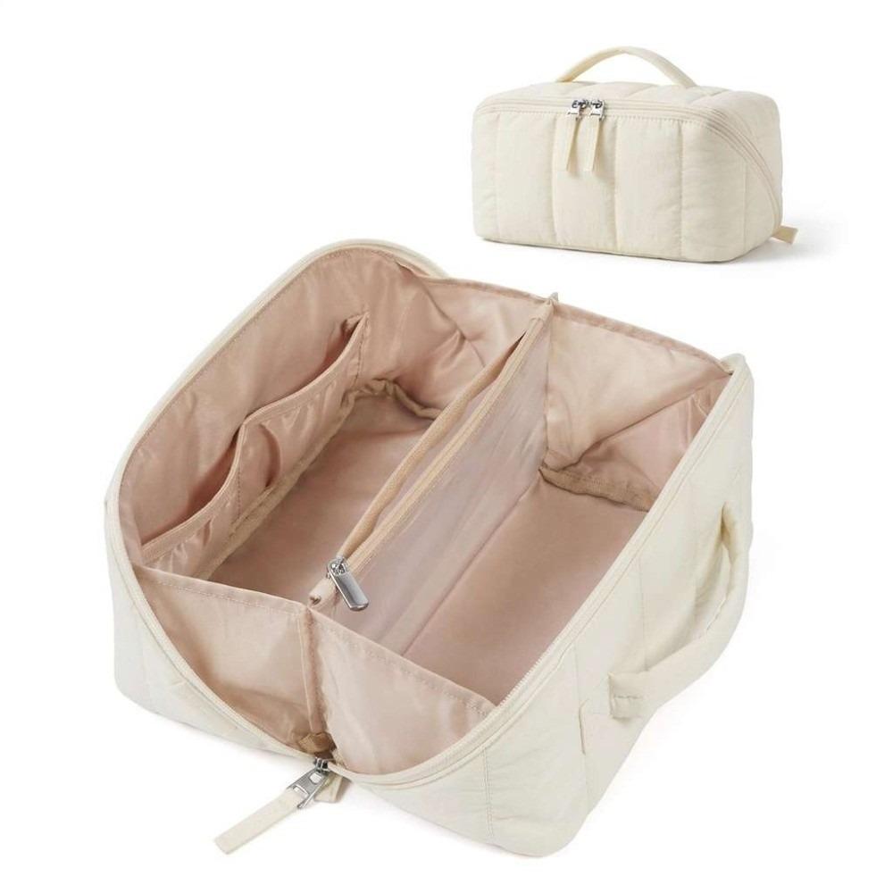 Water-resistant Toiletry Bag Open Flat Cosmetic Case Puffy Padded Makeup Bag Skincare Storage
