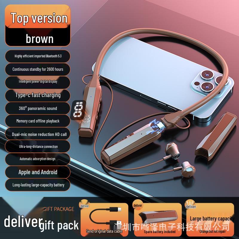 Bluetooth Neckband Headphones with Card Slot, Digital Display, Removable Battery, Universal Compatibility