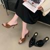 Fashion Pointed Silk Slippers Metal Buckle Hollow Out High Heels 2025 Summer Fashion Open Toed Women Mules Shoes Claquette Femme