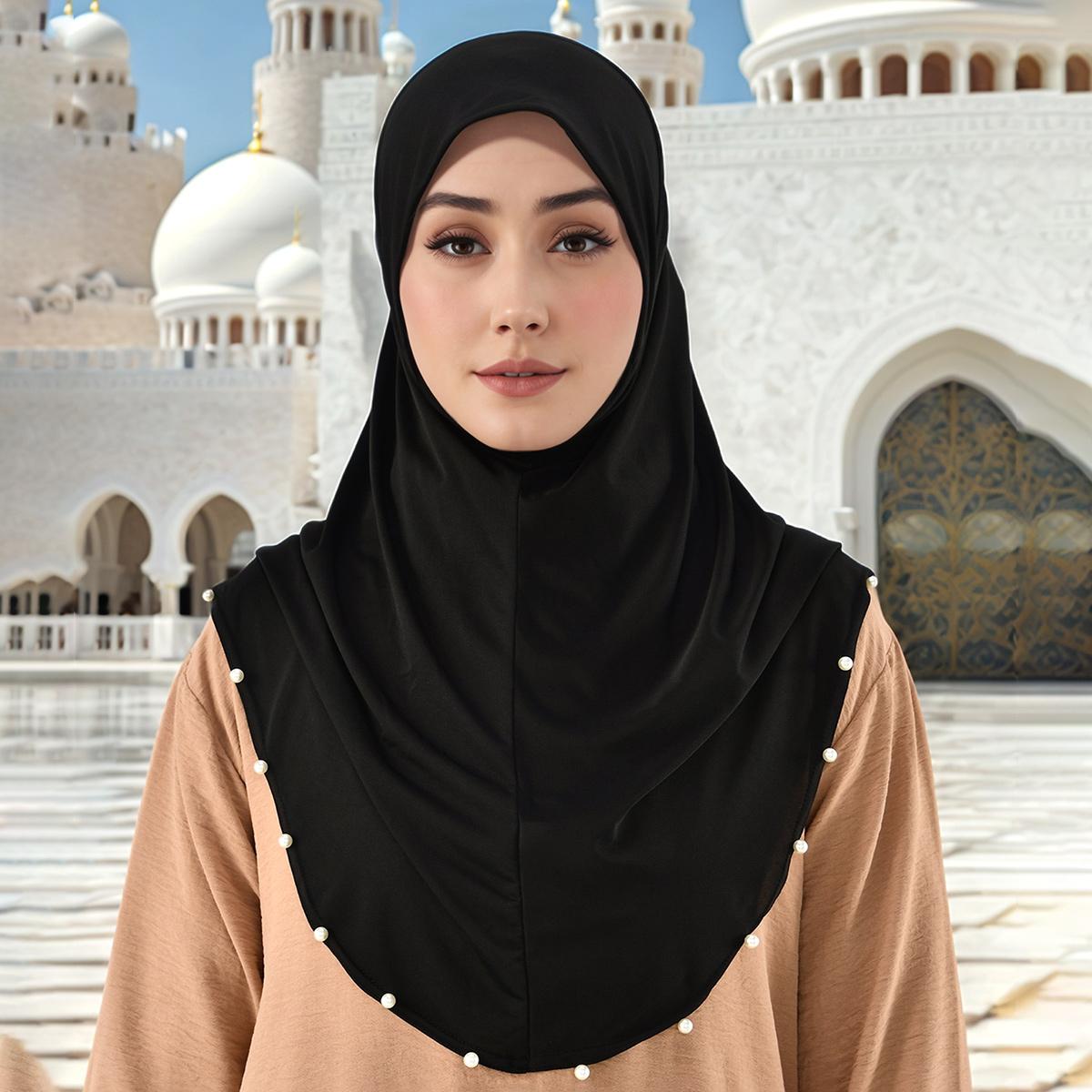 

Модный хлопково-конопляный мгновенный хиджаб-подшлемник с повязкой на голову с цветком и жемчугом, однотонная внутренняя шапочка, женские мусульманские хиджабы, шапочки, боннет