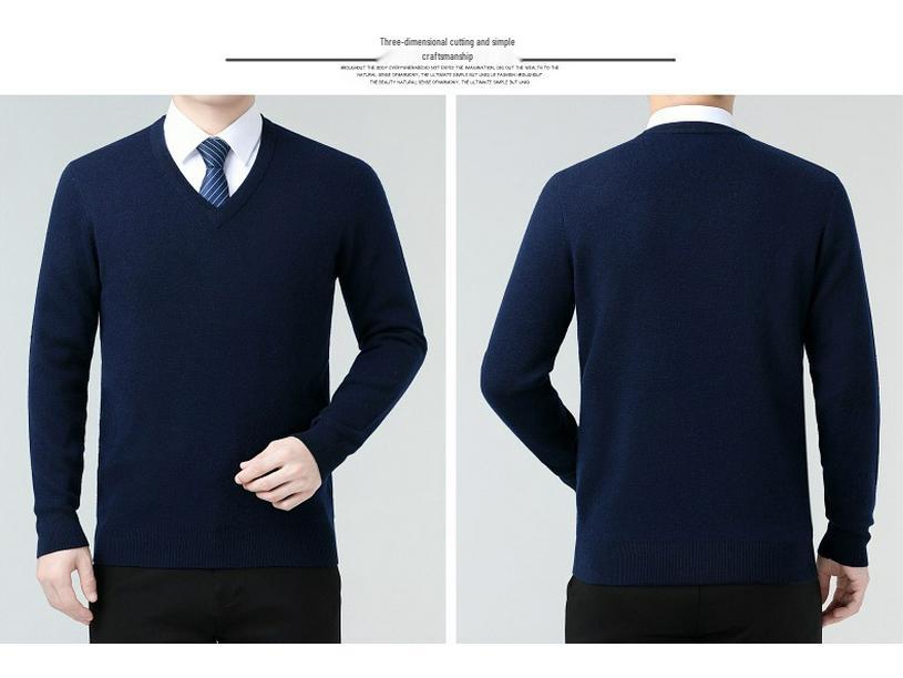 Men's Luxury Cashmere V-Neck Sweater - Warm, Stylish Autumn/Winter Layer for Middle-Aged Dads