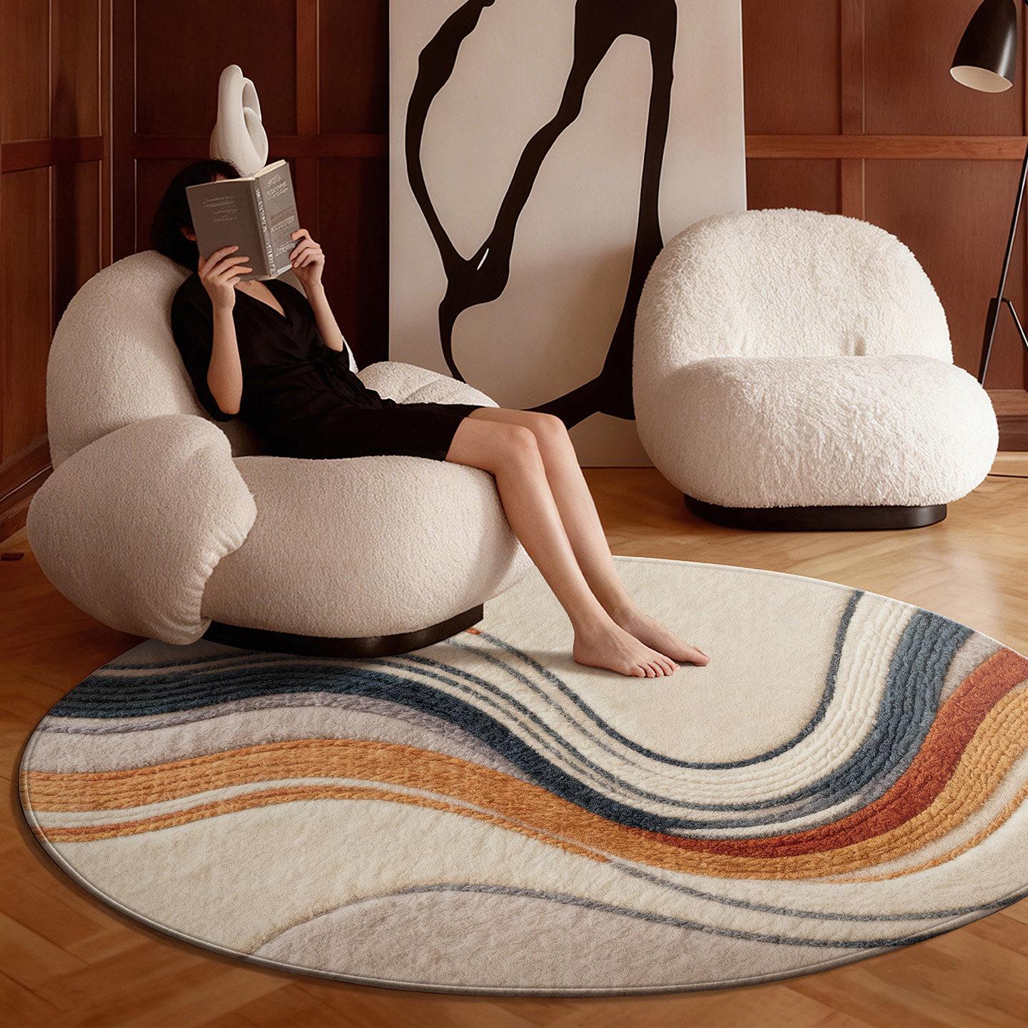 Tapis Style Moderne pour Chambre à Coucher Salon Décoration Luxe Léger Tapis Rond Moelleux Doux Tapis de Sol Salon Maison Épais Tapis Pelucheux 120x120CM