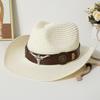 Vintage Western Straw Cowboy Hat Unisex With Belt Buckle Decoration Outdoor Beach Vacation Wide Brim Sun Hat Holiday Gift