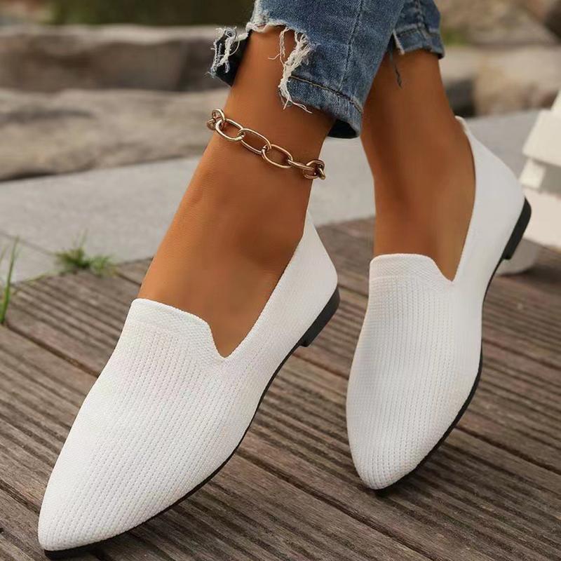 Women s Solid-Color Pointed-Toe Mesh Loafers Low-Cut Women s Shoes Soft-Sole Knit Ballet Flats Casual Slip-On Boat Shoes 36