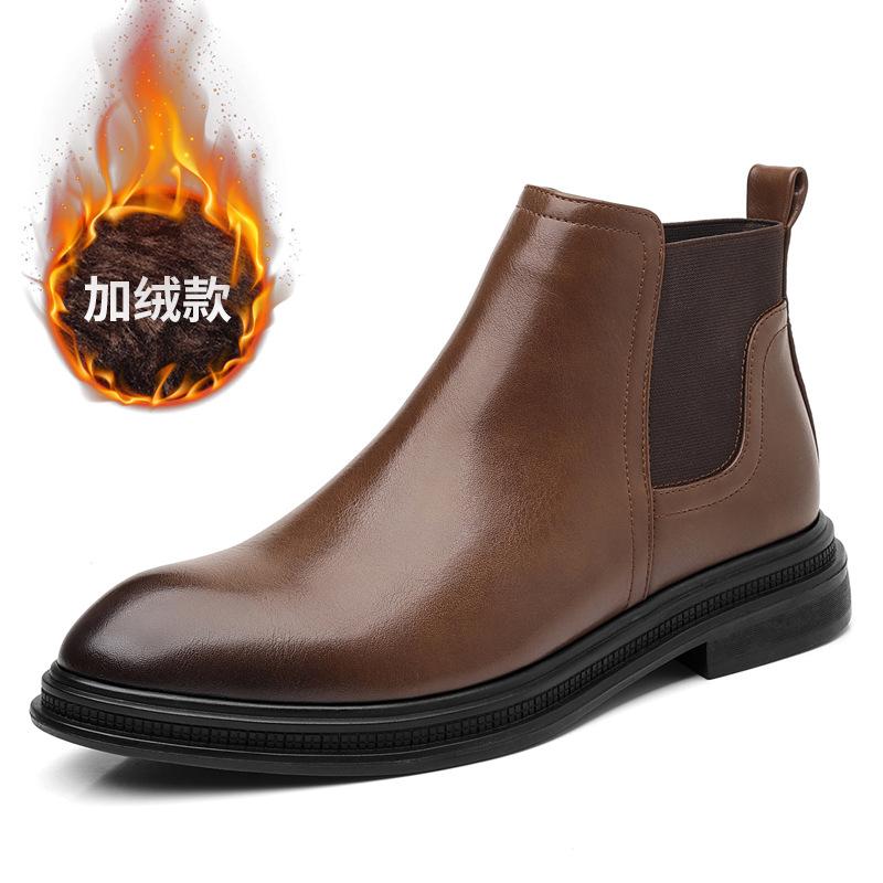 

2025 Прямые Ботинки Большого Размера Ботинки Челси Мужская Обувь Короткие Ботинки Флисовые Кожаные Ботинки Ботинки Мартин Мужские 48