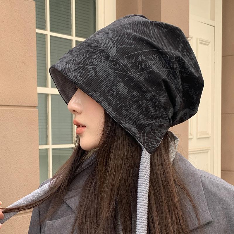 Korean Tie Dyed Double Sided Wear Pile Hat Casual Windproof Head Hat Autumn and Winter Versatile Hat for Women Showing Their Faces Small Cold Hat New