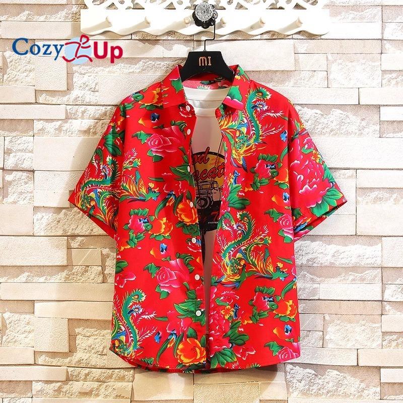 Cozy Up Men's Casual Northeast Large Flower Retro Couple Loose Short-sleeved Floral Shirt