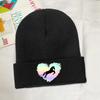 Pferdeliebhaber-Regenbogen-Herz-Strickmütze für Damen, Unisex, Skullies-Mützen, Herbst-Winter-Mützen, Hip-Hop-Kappen