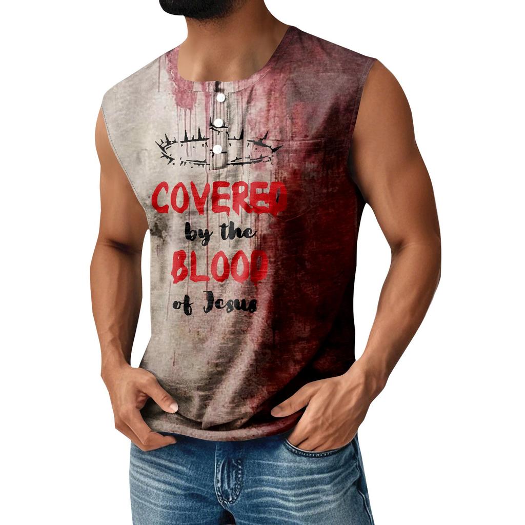 Men's Halloween Printed Sports Button Pocket Sleeveless Vest