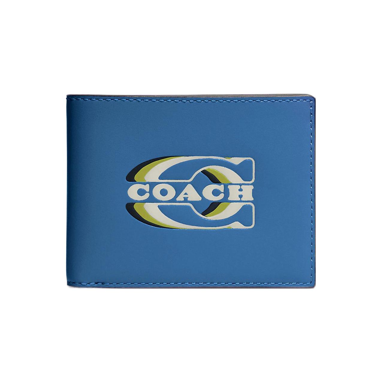 Coach 3 In 1 Wallet 11 Logo Print Solid Color Calfskin Card Holder Wallet Men wallet Blue CH084-QBVFG Basic Set (Bag+Dust Bag)