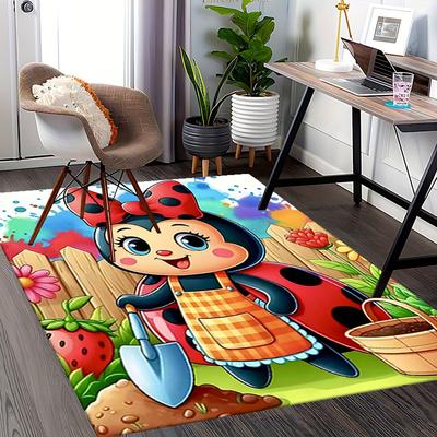1pc Ladybug Ladybird Office Chair Mat Anime Cartoon Design, Non Slip Carpet for Home Decor, Suitable for All Seasons