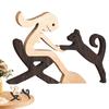 Cute Wood Dog Human Statue Craft Figurine Desktop Table Ornament Carving Model Home Room Decoration Pet Sculpture Christmas Gift