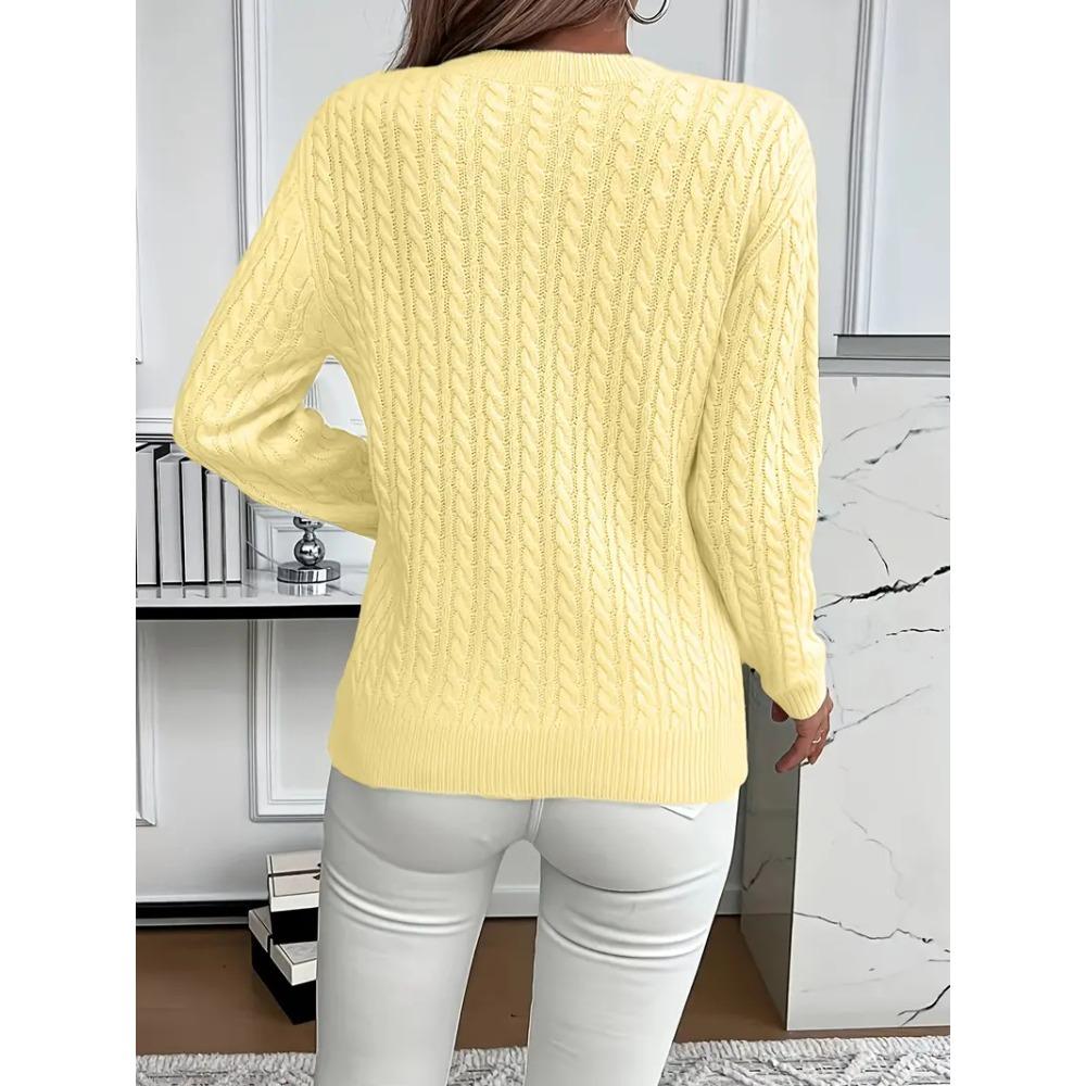 Maglione Classico a Treccia Girocollo, Pullover Versatile alla Moda