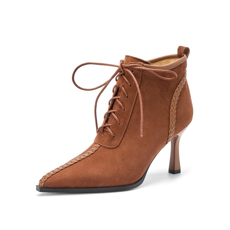 

Fashion NEW Autumn Women Boots Sheep Suede Leather Shoes for Women Pointed Toe Thin Heel Shoes Zip Modern Boots Ankle Boots Daily Shoes 34