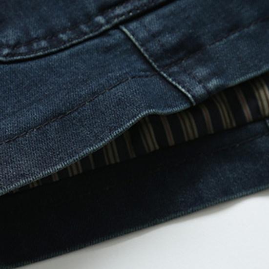 Herbst-Denim-Blazer Unifarben Revers Kragen Einreiher Schmale Passform Taschen