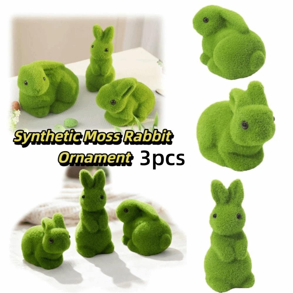 Moss Green Bunny Figurine Simulation Moss Animal Sculpture Decorations  Outdoor Patio