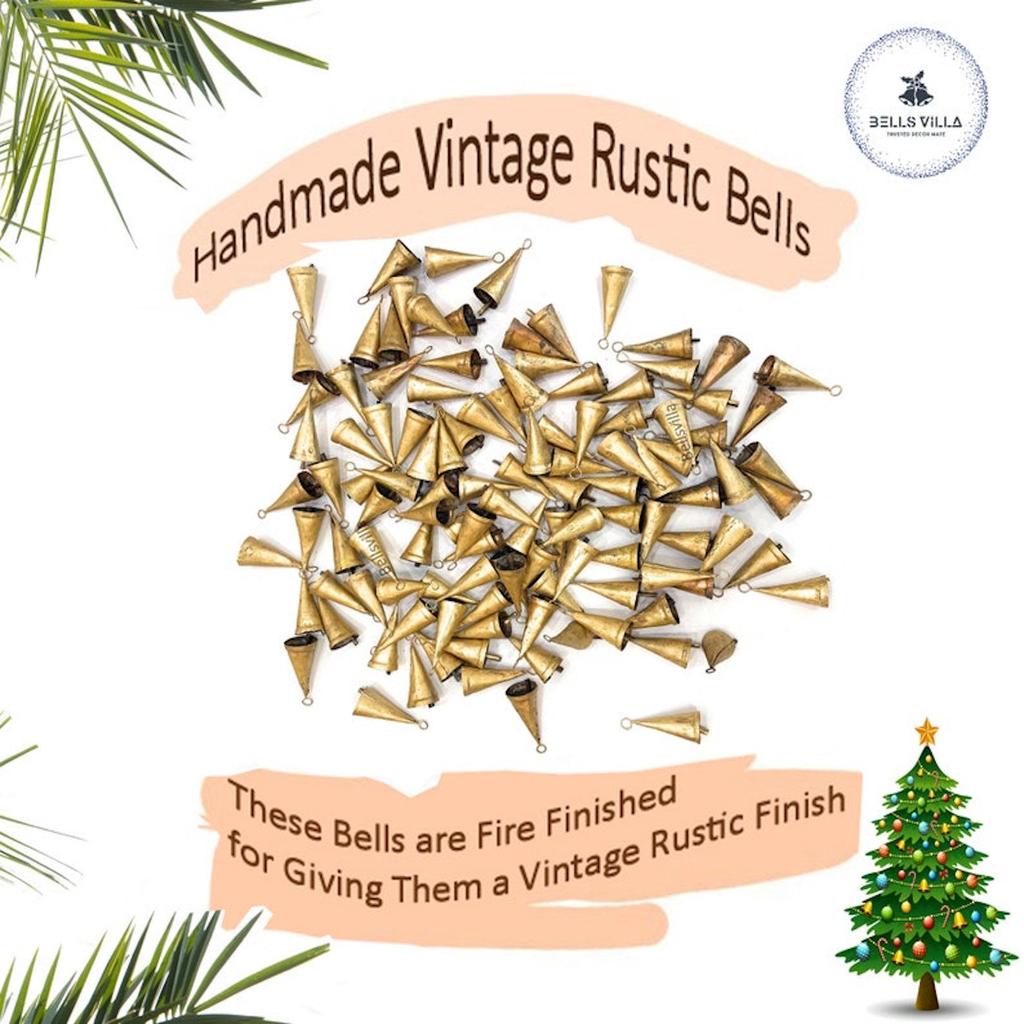 Pack of 10 8cm Metal Christmas Harmony Vintage Rustic & Rough Tin Bells Wall Hanging Decor Big Bells Cone Shape