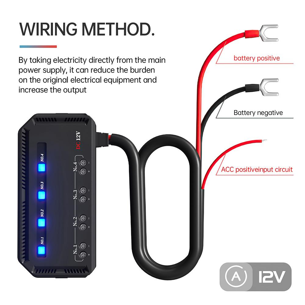 Scatola Fusibili e Relè a 4 Vie Cablaggio Rapido 12V 20A con Luce Indicatrice LED per Accessori Resistenti al Calore per Motocicletta Auto