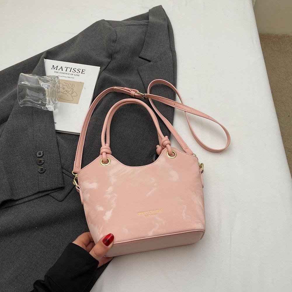 Small Square PU Leather Shoulder Bag for Women Sweet Style Solid Color Zipper Handbag