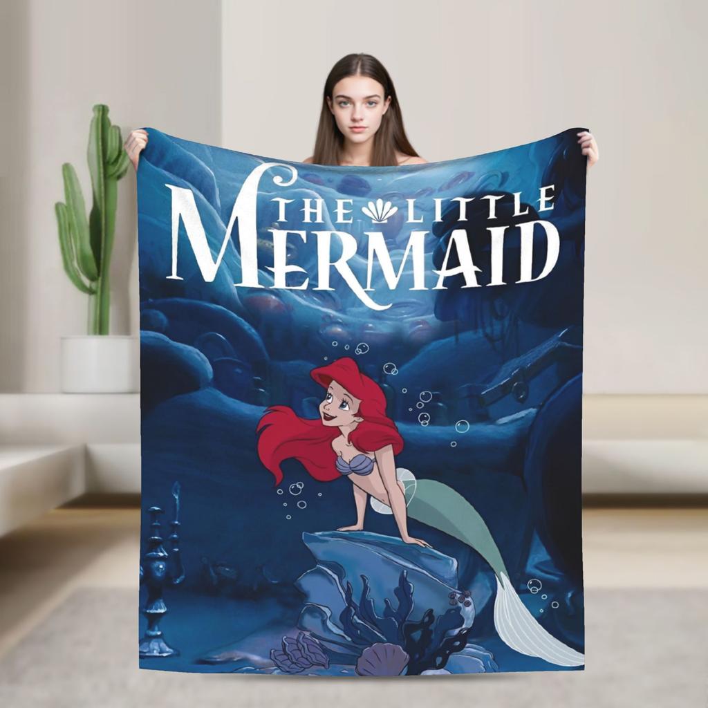 Little Mermaid Cartoon Princess Blanket Fleece Spring Autumn Portable Super Soft Throw Blanket for Sofa Outdoor Rug Piece