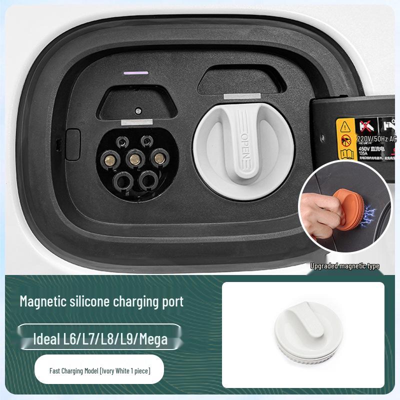 Silicone Waterproof Magnetic Charging Port Cover for Ideal L6-L9 Cars - Black Tech Accessory