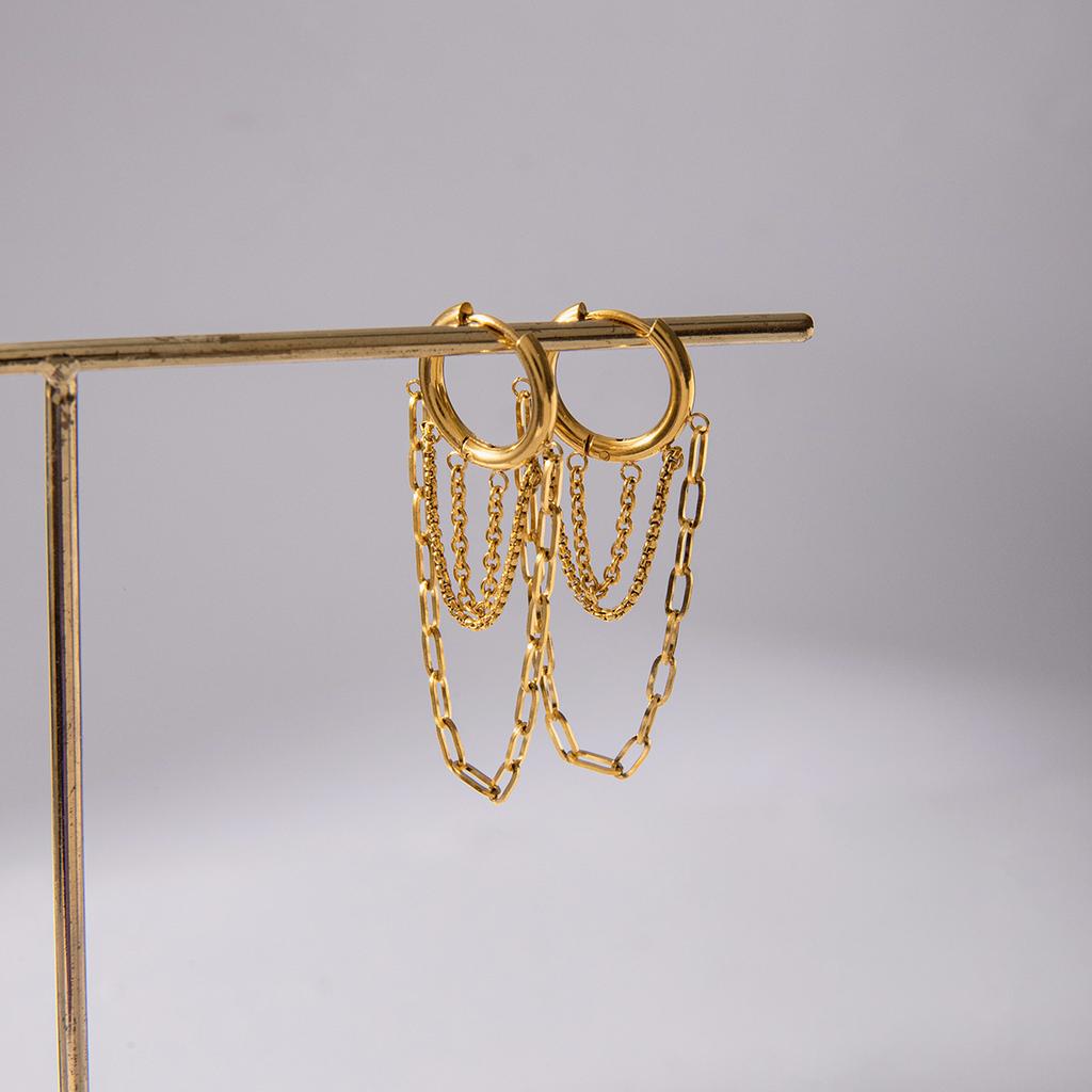 Yori Geometric Stainless Steel Long Chain Tassel Earrings 18K Gold PVD Plated Popular Daily Classy Waterproof Jewelry