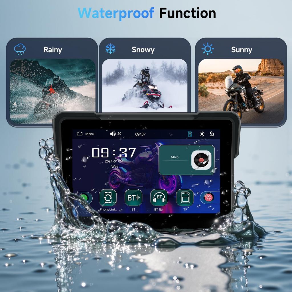 HD Waterproof Touchscreen Motorcycle CarPlay Monitor with Wireless CarPlay Android CarPlay GPS Android Bluetooth and Portable CarPlay Screen for