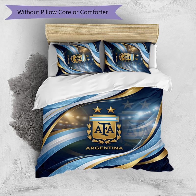 Argentina Football Printed Bedding 3 Piece Set Cozy Breathable Bed Cover Set As Housewarming Holiday Gift