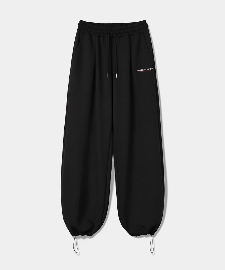 PRINOAR [Fleece Lined] Small Sports String One-Pleat Wide Pants - Black
