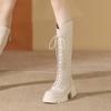 White boots women's winter new platform knight boots thick heel lace-up boots women's boots versatile women's shoes